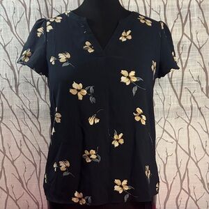 Hilary Radley Navy Blue Floral Blouse - Size Small